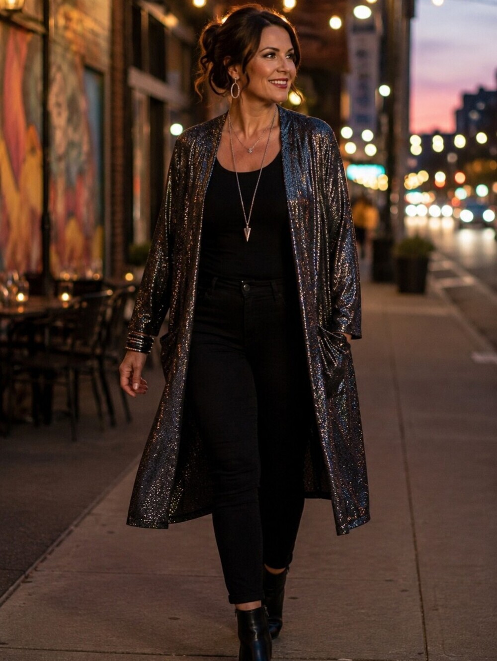 🤩 EUC LuLaRoe Sparkling Open Front Sara Duster Cardigan Size Small